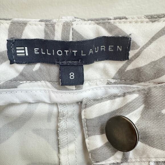 Elliott Lauren Leaf Print Pants Sz 8 Cropped Resort Chic Botanical White Gray - Picture 6 of 7